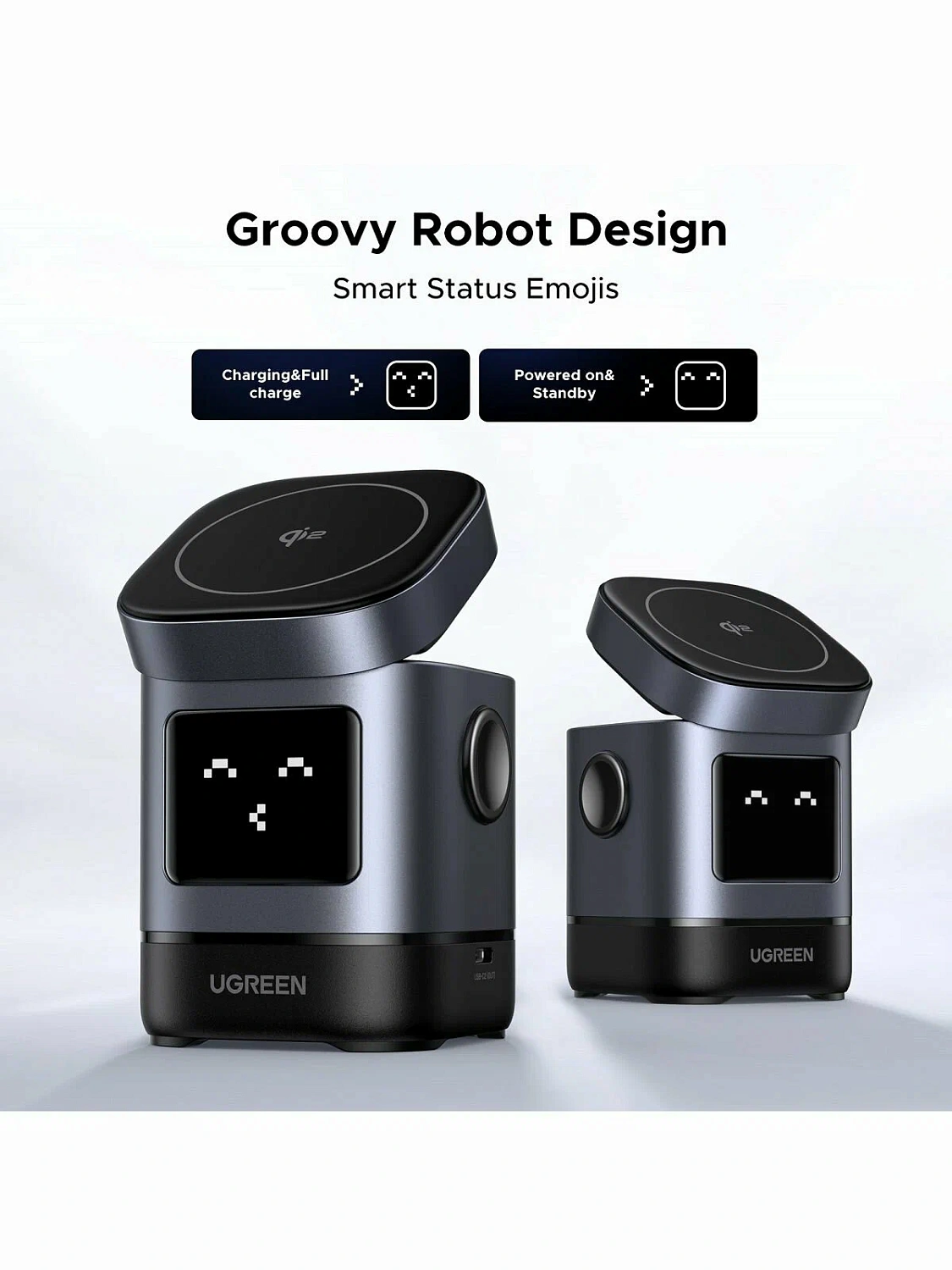 45775 Беспроводное зарядное устройство UGREEN W709 20W с кабелем USB-C-USB-C 1м. Цвет: серый